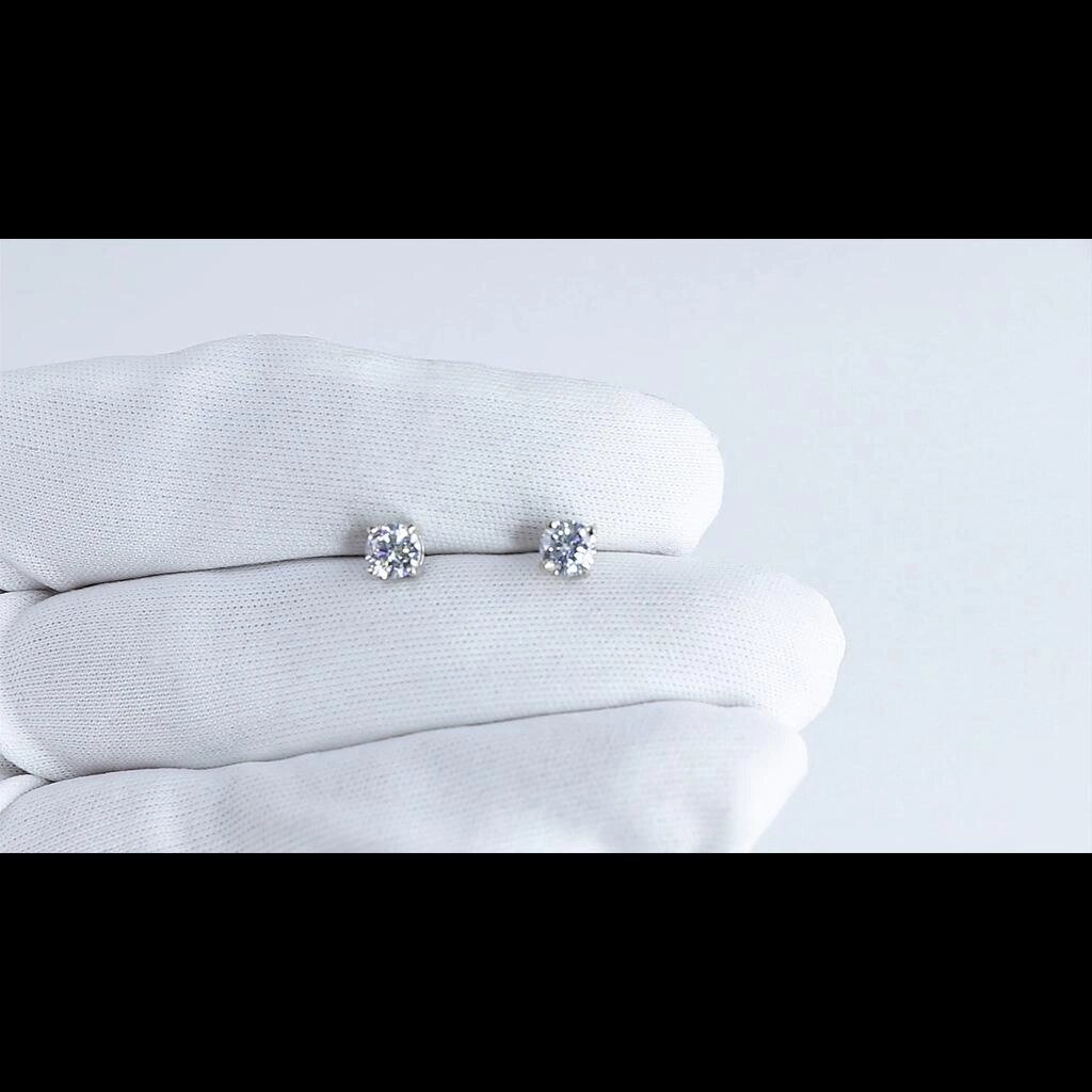 Тверді сережки-гвоздики зі стерлінгового срібла 925 проби з круглими діамантами діамантового огранювання, Під від компанії greencard - фото 1