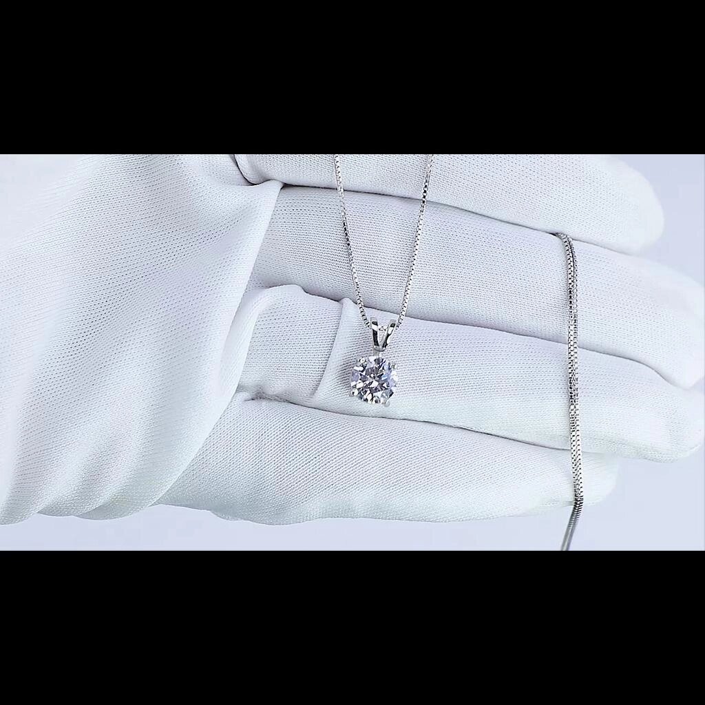 Твердий кулон-пасьянс зі стерлінгового срібла 925 проби з круглим діамантом діамантового огранювання, мінімалістичний від компанії greencard - фото 1