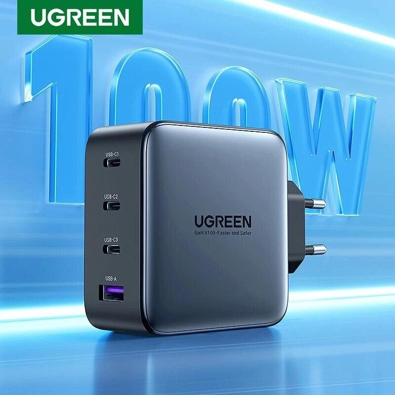 Ugreen Зарядний пристрій USB 100 Вт GaN зарядний пристрій для планшета Macbook Швидка зарядка для iPhone Xiaomi під від компанії greencard - фото 1