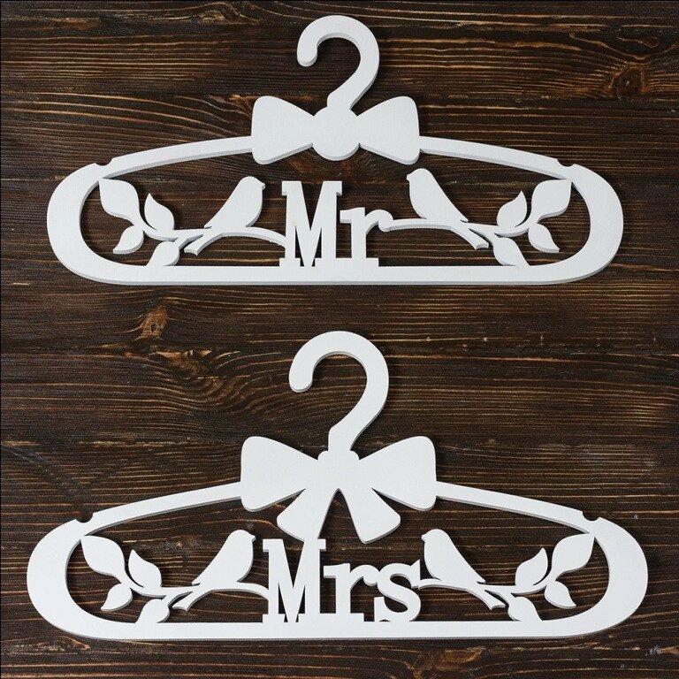 Весільні вішалки "Mr Mrs", 2 шт. 25х40 см, білий колір, МДФ 6 мм (арт. SD-00012) Код/Артикул 84 SD-00012 від компанії greencard - фото 1