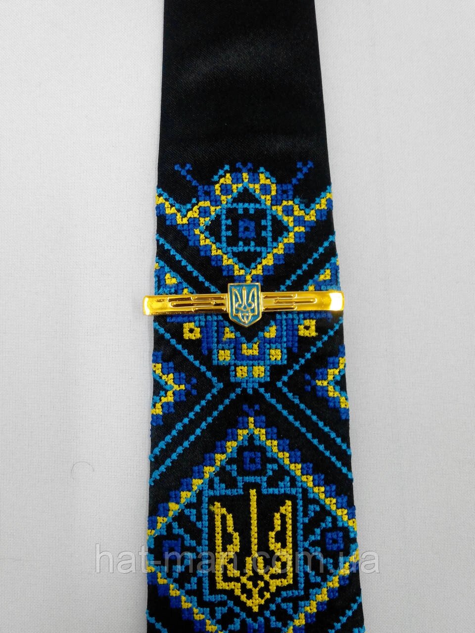Вишита краватка чорна із зажимом (герб України) КодАртикул 2 від компанії greencard - фото 1
