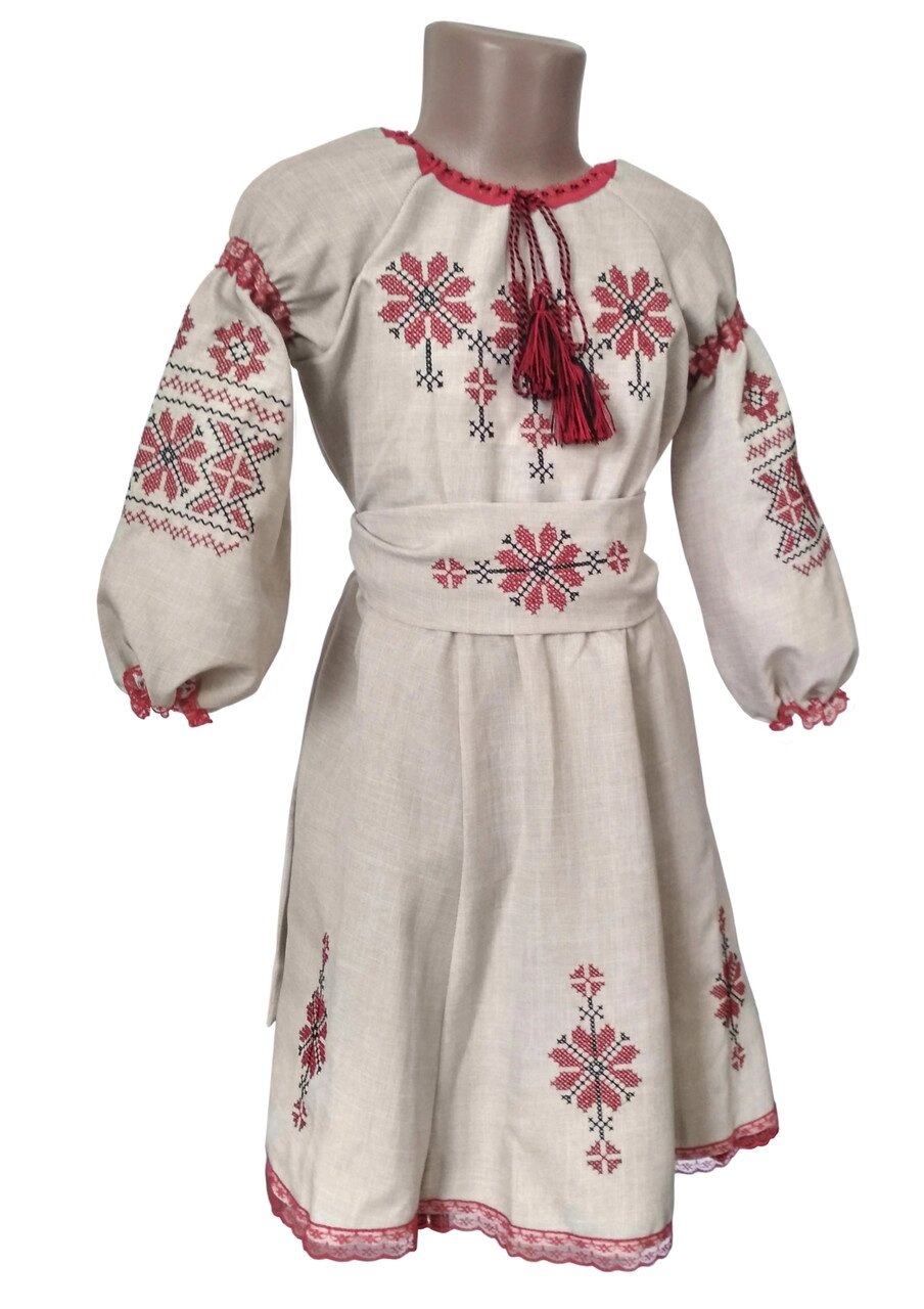 Вишита сукня для дівчинки із льону із пишними довгими рукавами Код/Артикул 64 07023 від компанії greencard - фото 1