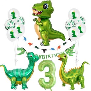 Повітряні кулі із фольги із зеленим динозавром. Прикраса до 3-го дня народження. Повітряні кулі для вечірки з