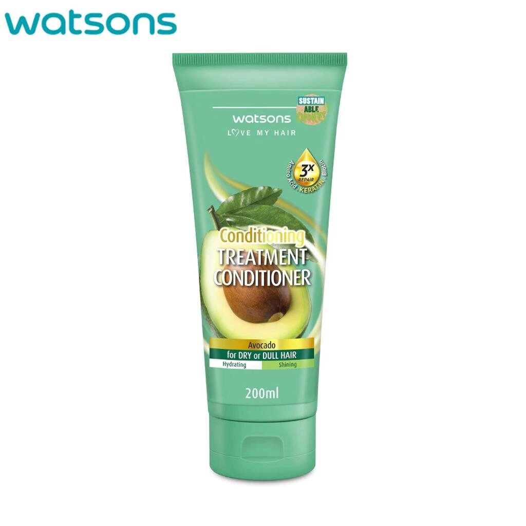 Watsons Кондиціонер Love My Hair Treatment з авокадо для сухого і тьмяного волосся, зволожуючий і сяючий, 200 мл. Під від компанії greencard - фото 1