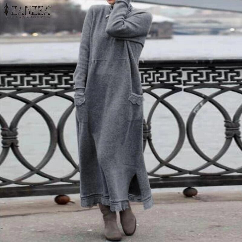 ZANZEA Зимова тепла повсякденна сукня-пуловер з довгим рукавом Під замовлення з Франції за 30 днів. Доставка від компанії greencard - фото 1