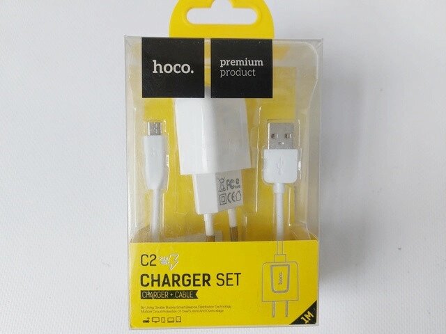 Зарядний пристрій 220В 1USB 2,1А+кабель MicroUSB (Hoco) C2 Код/Артикул 30 4985 від компанії greencard - фото 1