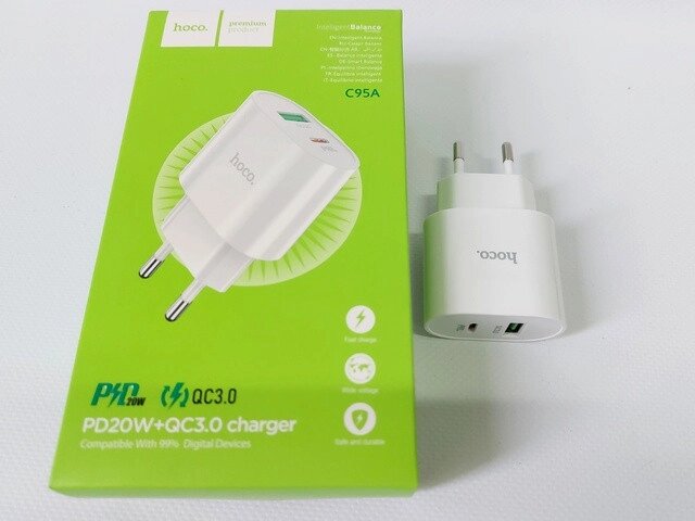 Зарядний пристрій 220В USB+Type-C 3А Quick Charge (Hoco) C95A Код/Артикул 30 5372 від компанії greencard - фото 1