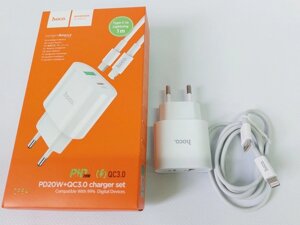 Зарядний пристрій 220В USB+Type-C 3А, кабель Type-C/Lightning (Hoco) C95A Код/Артикул 30 5373