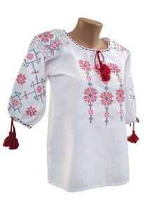 Жіноча вишиванка у великих розмірах білого кольору із геометричним орнаментом Код/Артикул 64 04043