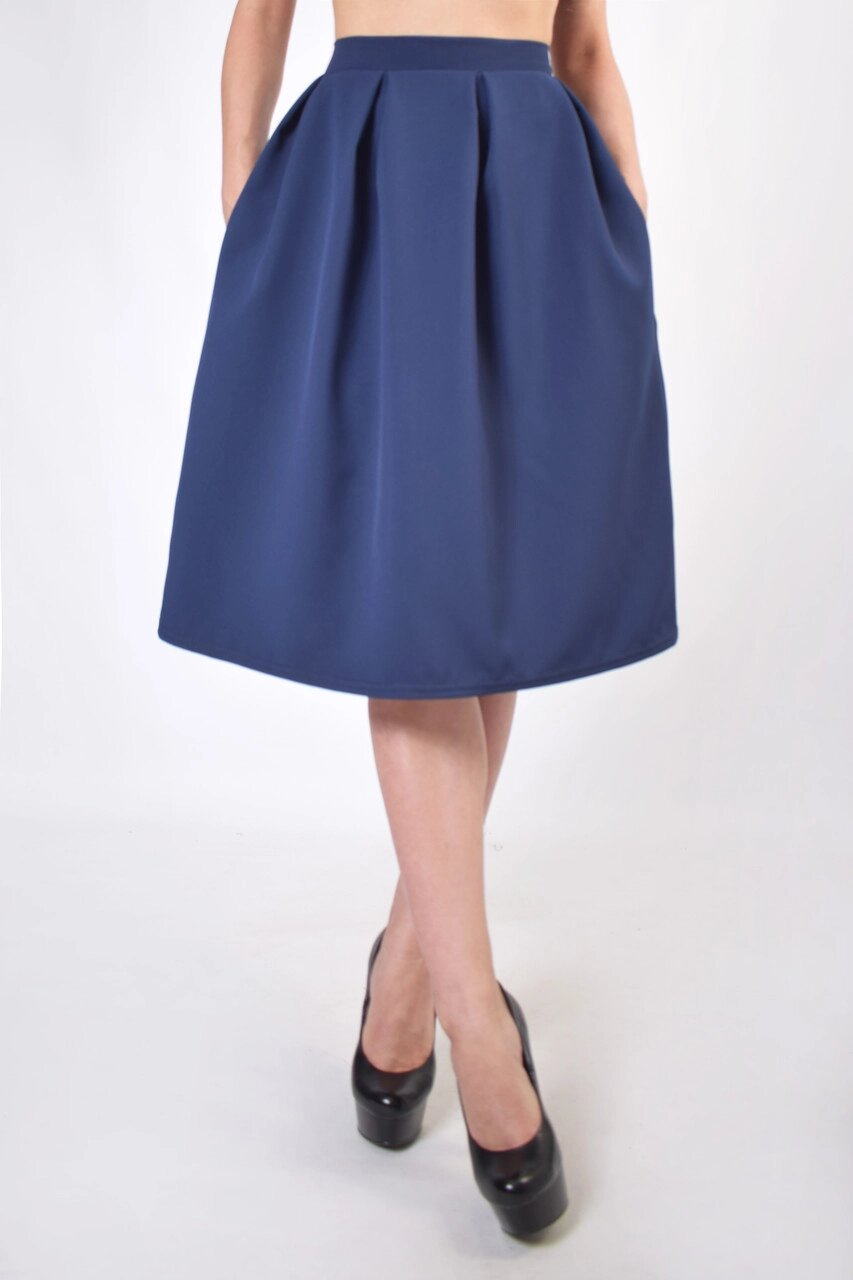 Жіноча мідіспідниця-дзвін із кишенями, синя Код/Артикул 24 370 XS від компанії greencard - фото 1