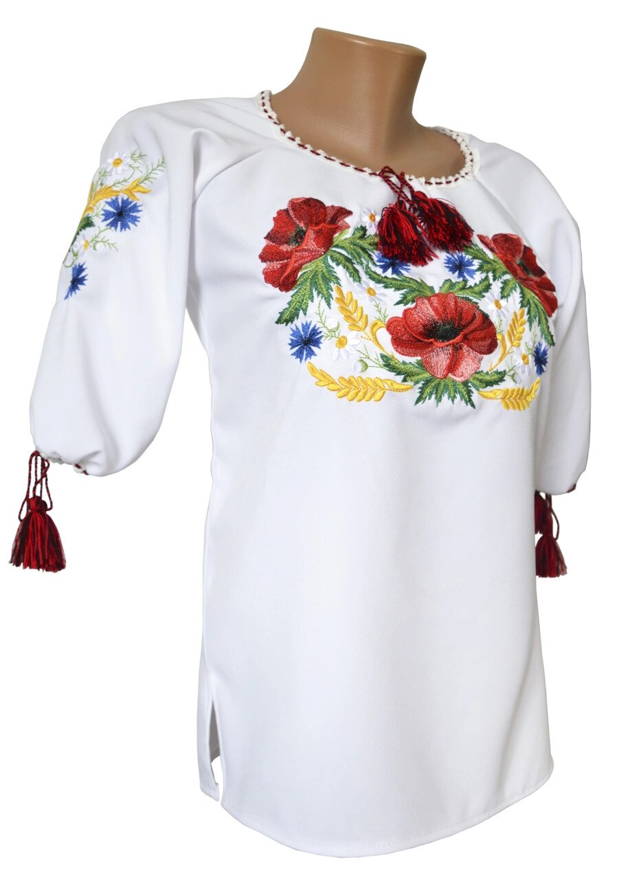 Жіноча сорочка-вишиванка з вишивкою квітами в українському стилі «Мак-волошка» Код/Артикул 64 04103 від компанії greencard - фото 1
