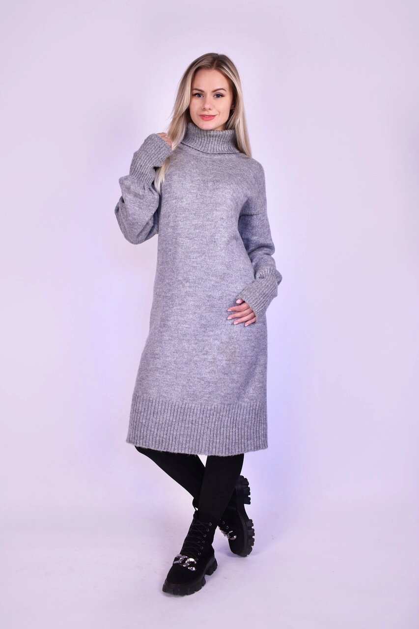 Жіноча сукня - светр з трикотажу - акрил, вільного крою, сірий Код/Артикул 24 525GY від компанії greencard - фото 1