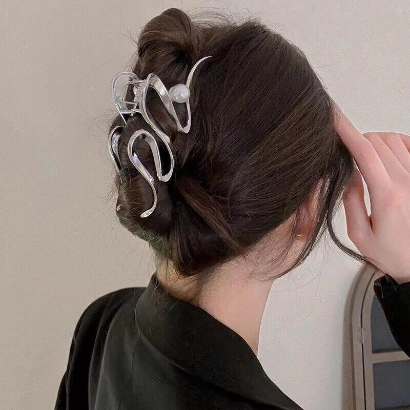 Жіночі кіготь для волосся, Корея, золото, срібло, метал, перли, хвилі, геометричні аксесуари для волосся від компанії greencard - фото 1
