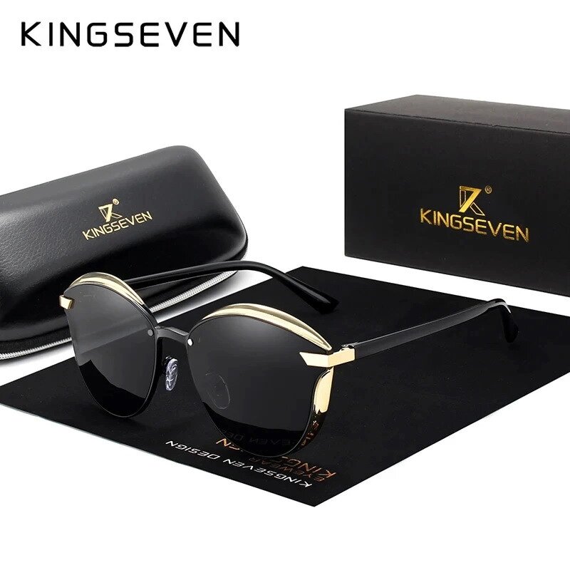 Жіночі поляризаційні сонцезахисні окуляри KINGSEVEN N7824 Gold Gray Код/Артикул 184 від компанії greencard - фото 1
