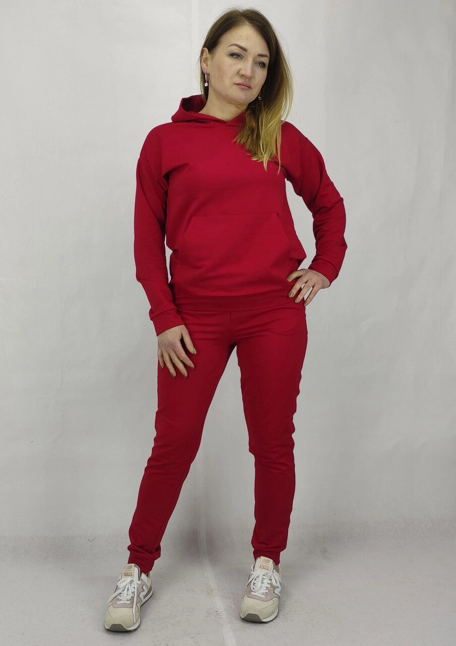Жіночий спортивний костюм весна літо з капюшоном у червоному кольорі S, M, L, XL, XXL Код/Артикул 64 11133 від компанії greencard - фото 1