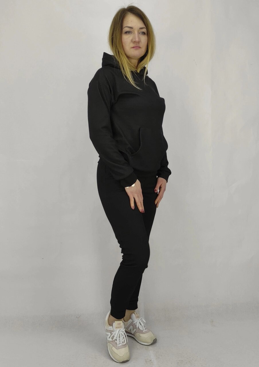 Жіночий спортивний костюм весна літо з капюшоном в чорному кольорі S, M, L, XL, XXL Код/Артикул 64 11142 від компанії greencard - фото 1