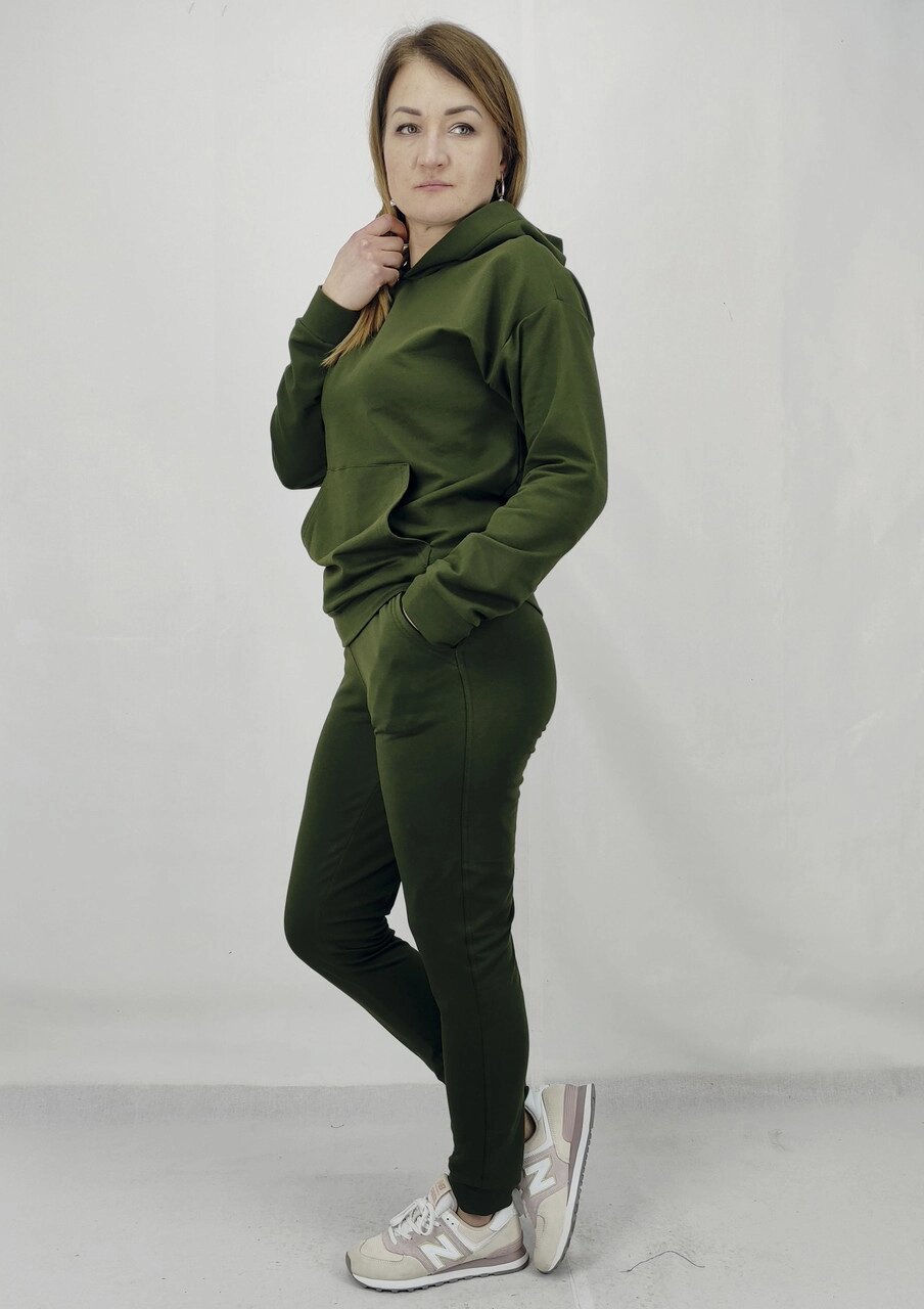 Жіночий спортивний костюм весна літо з капюшоном в кольорі хакі S, M, L, XL, XXL Код/Артикул 64 11141 від компанії greencard - фото 1