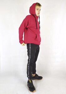Зимова чоловіча кенгурушка на флісі з капюшоном червоного кольору XL, XXL, 3XL Код/Артикул 64 11121
