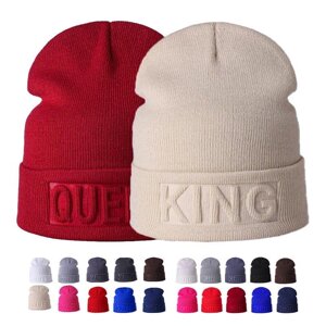 Зимова шапка King Queen Beanies Fashion Hip Hop Couples Cap Casual Solid Hat Чоловіки Жіночі Теплі в'язані Beanie Ski