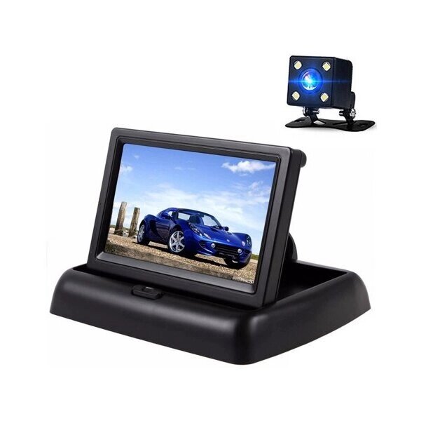 Автомобільний монітор з камерою заднього виду Terra LCD Color 4.3 дюйма, складний, розмітка, 2 відеовходи (mn-08) від компанії Кактус - фото 1