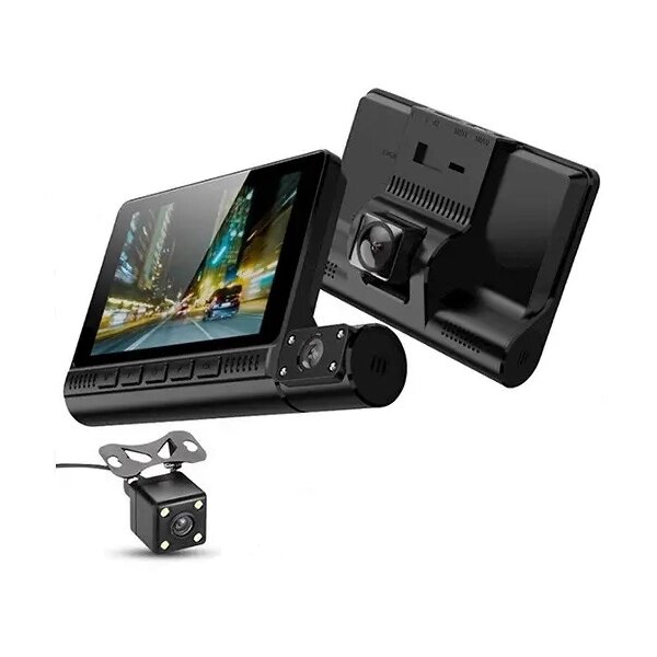 Автомобільний відеореєстратор на 3 камери TP710T LCD 4'' 1080P Full HD з камерою заднього виду від компанії Кактус - фото 1