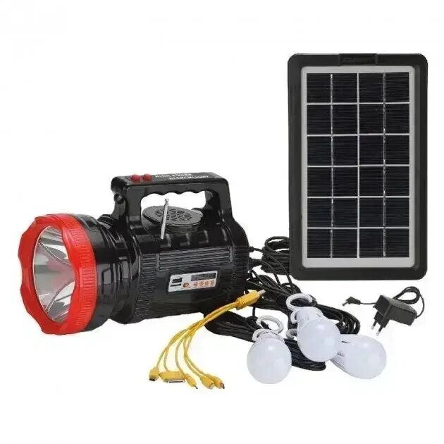 Багатофункціональний ліхтар Solar Power EVERTON RT-906BT 15 W, FM/MP3/TF/USB/Bluetooth (з панеллю та 3 лампами) від компанії Кактус - фото 1