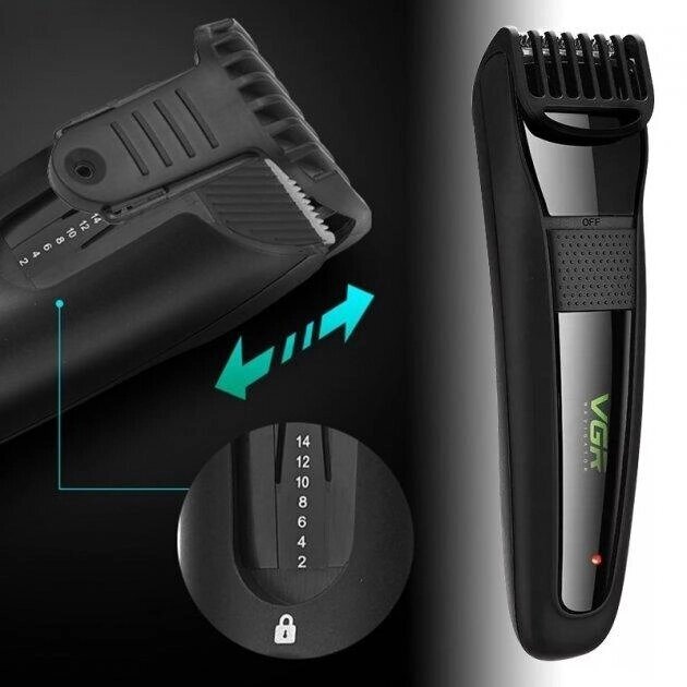 Бездротова акумуляторна машинка для стрижки волосся VGR V 015 Black від компанії Кактус - фото 1