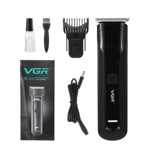 Бездротовий акумуляторний триммер VGR V 928 машинка для стрижки волосся та бороди з телескопічною насадкою під нуль від компанії Кактус - фото 1
