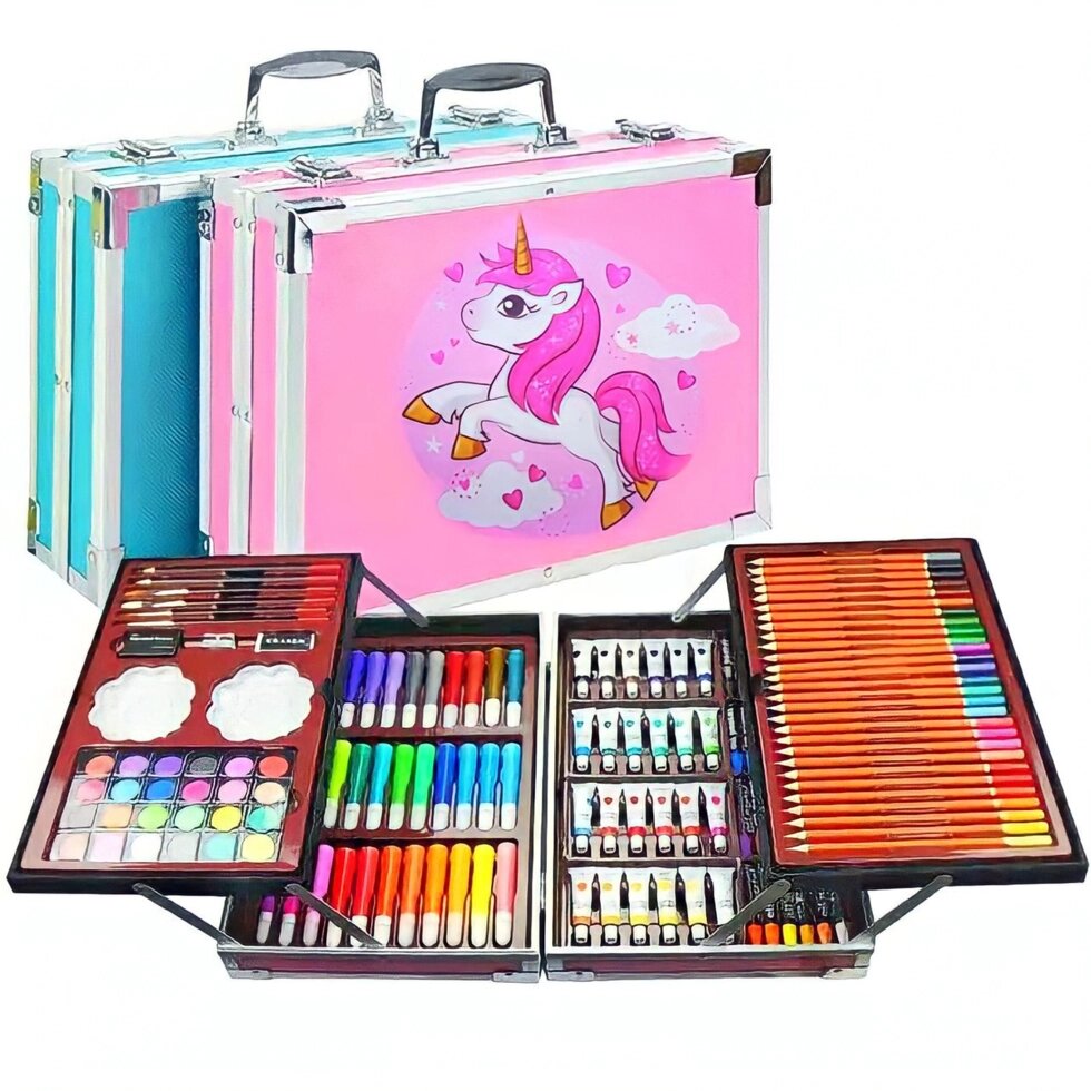 Детский  набор для творчества Единорог 145 предметов в алюминиевом чемодане ##от компании## Кактус - ##фото## 1