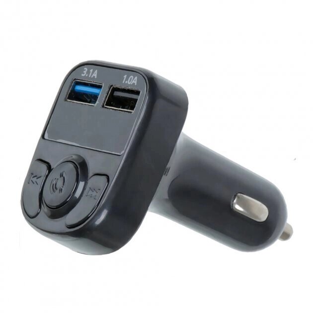 FM-модулятор (трансмітер) + автомобільний зарядний пристрій MHZ X22 2 USB 3.1A TF Black від компанії Кактус - фото 1