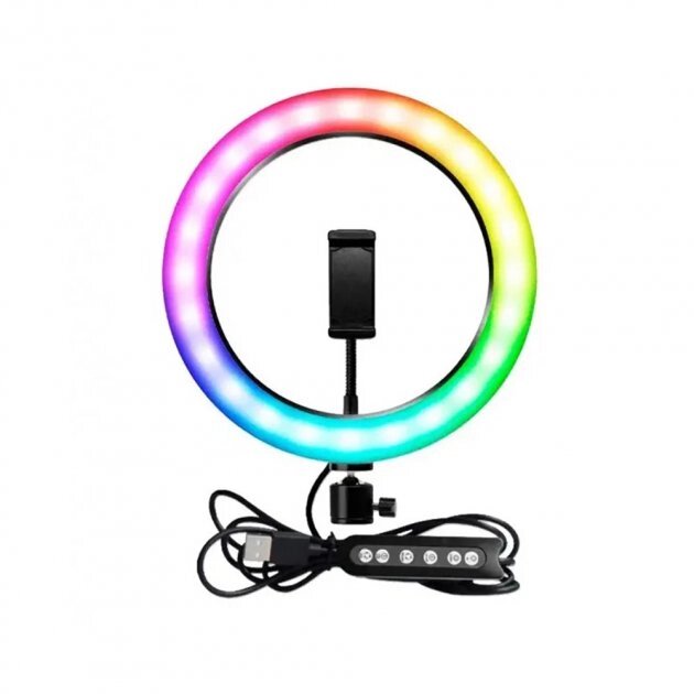 Кольцевая селфи-лампа RGB LED 36см от компании Кактус - фото 1