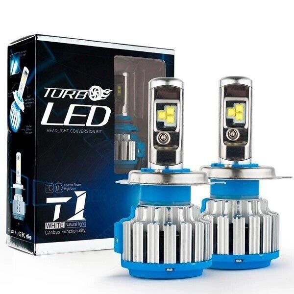 Комплект LED ламп TurboLed T1 H4 6000K 50W 12/24v CanBus з активним охолодженням від компанії Кактус - фото 1