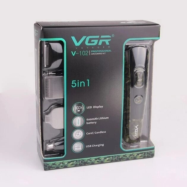 Машинка для Стрижки Волос + Триммер VGR V-102 5в1 Камуфляж від компанії Кактус - фото 1