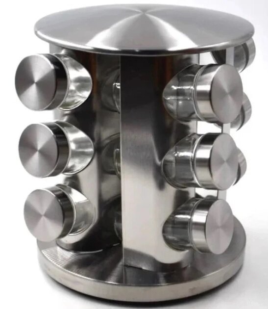 Набір баночок для спецій сталевий Spice Carousel 12 шт. на магнітній підставці від компанії Кактус - фото 1