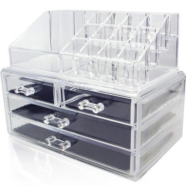 Органайзер Cosmetic Storage Box для зберігання косметичних засобів акриловий з дзеркалом 24см Прозорий від компанії Кактус - фото 1