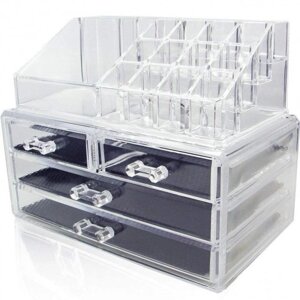 Органайзер Cosmetic Storage Box для зберігання косметичних засобів акриловий з дзеркалом 24см Прозорий