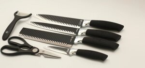 Набір кухонних гострих ножів 6 в 1 нержавіюча сталь рифлені комплект