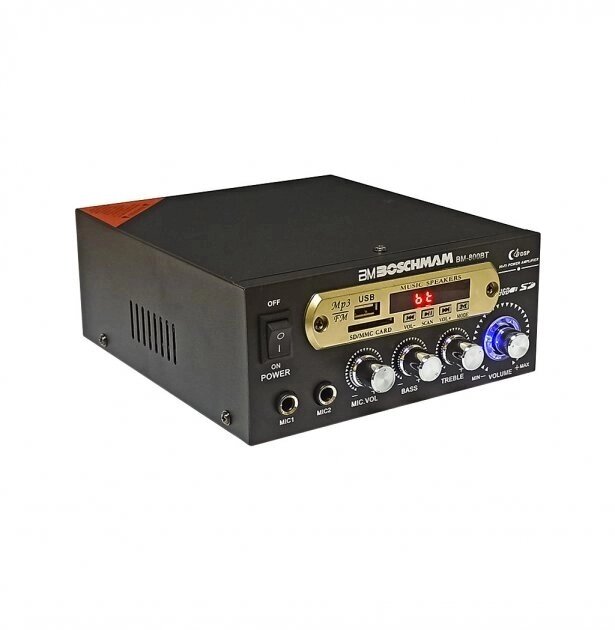 Підсилювач потужності звуку 2х канальний Boschmam BM Audio BM-800BT з Bluetooth, FM, USB та караоке 2x300W від компанії Кактус - фото 1