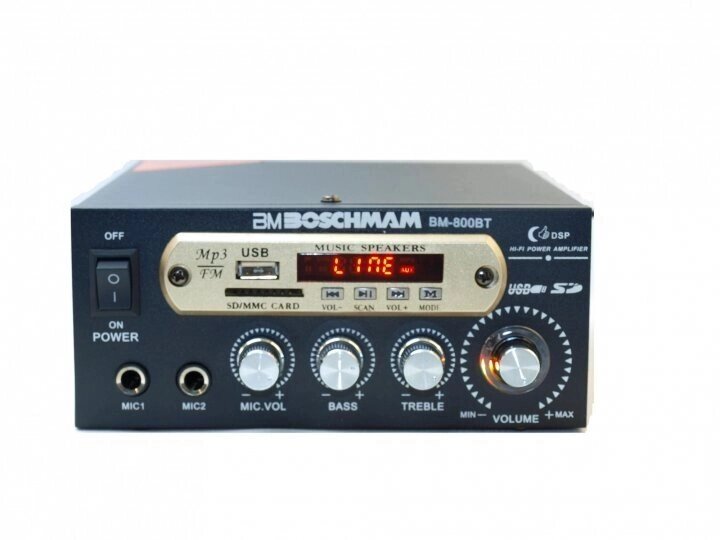 Підсилювач звуку BM-800BT FM USB 2x300W із вбудованим караоке від компанії Кактус - фото 1