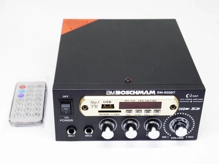 Підсилювач звуку Boschmam BM Audio BM-800BT Bluetooth+FM+USB Караоке 2-канальний 2x300W від компанії Кактус - фото 1