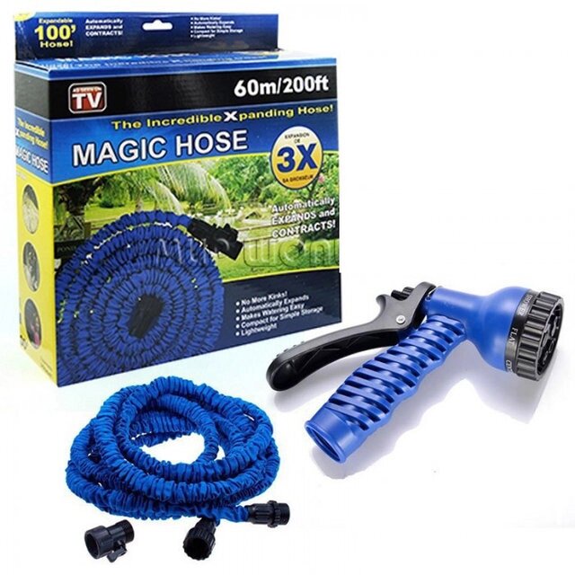 Садовий шланг для поливу Xhose 60м з розпилювачем Х-Hose поливальні шланги які розтягуються Хосе синій/зелений від компанії Кактус - фото 1