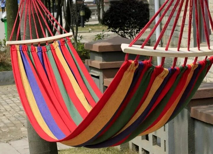 Тканинний гамак підвісний для дачі різнобарвний бавовна 200 х 80 Travel Hammock Grand від компанії Кактус - фото 1