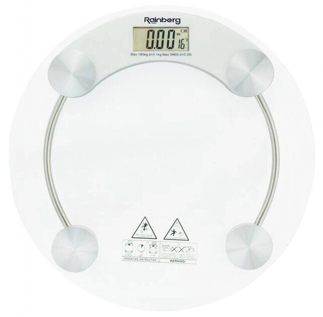 Ваги скляні підлогові Rainberg RB-2003A (круглі) на 180 кг з термометром від компанії Кактус - фото 1
