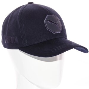 Бейсболка брендова зі шкіряною нашивкою кепка з регулюванням із щільного котону Puma BTH20659 Темно-синій