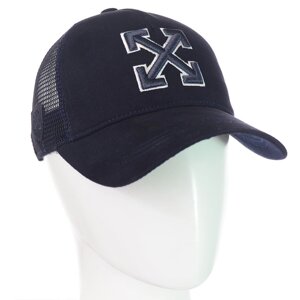 Бейсболка літня з сіткою unisex брендова кепка з бавовни універсальна Off White BTH20881 Темно-синій