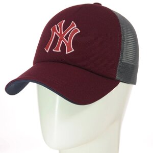 Бейсболка сітка кукуруза кепка з резиновим брендовим логотипом на липучці New York BSH19759 Бордо-Сірий
