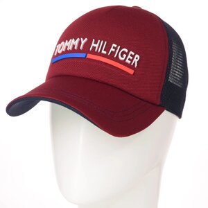 Бейсболка сітка кукуруза кепка з резиновим брендовим логотипом на липучці Tommy Hilfiger BSH19764 Бордо-синій
