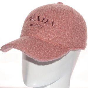 Бейсболка жіноча мерлушка баранчик кепка утеплена флісовою підкладкою брендова Prada BBZ21513 Пудра