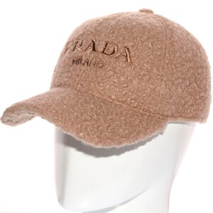 Бейсболка жіноча мерлушка баранчик кепка утеплена флісовою підкладкою брендова Prada BBZ21513 Капучино