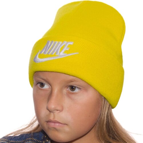 Дитяча подвійна шапка лопота біні з брендовою вишивкою на манжеті Sofi LD20035 Жовтий